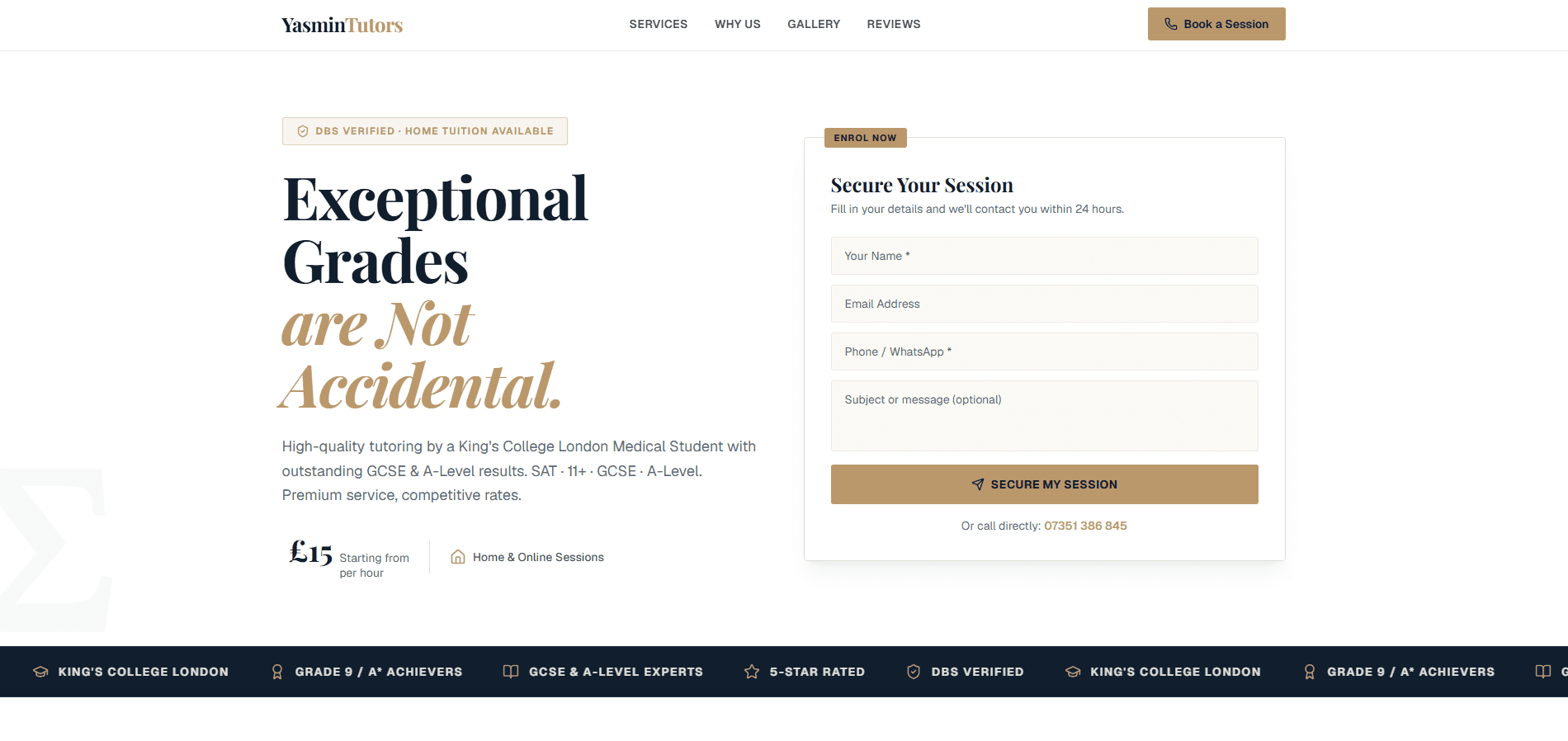 Yasmin Tutors website design by Nexiora