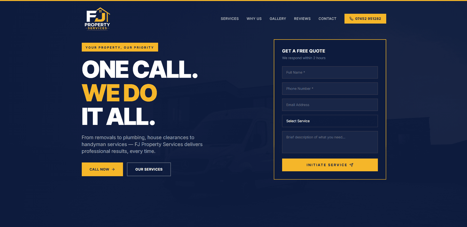 FJ Property Services website design by Nexiora