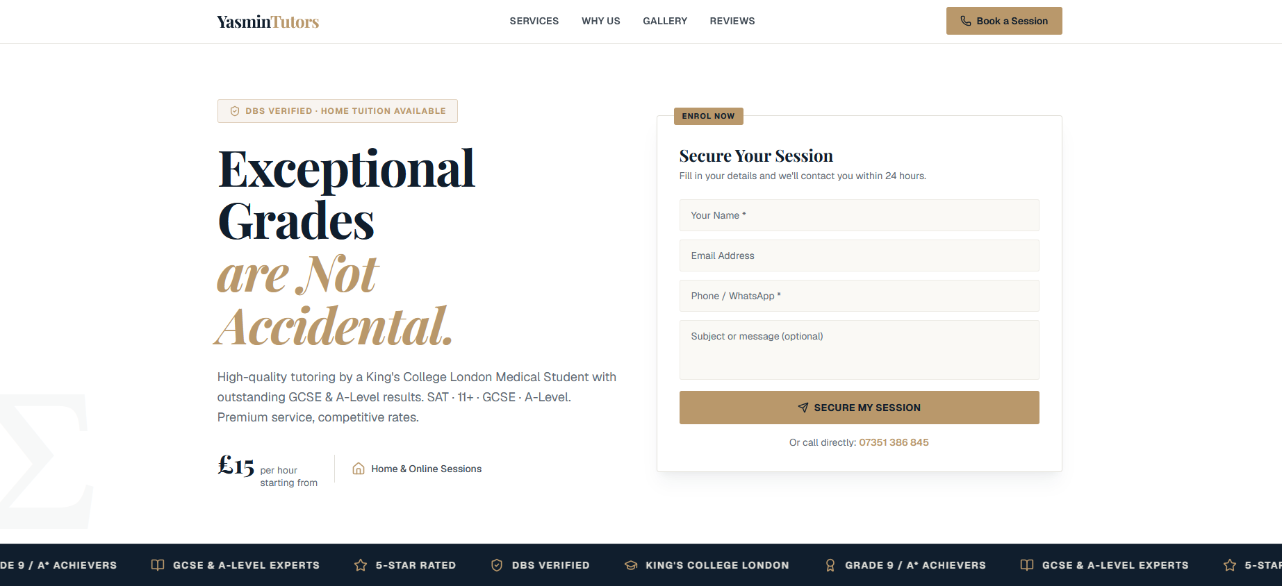 Yasmin Tutors website design by Nexiora
